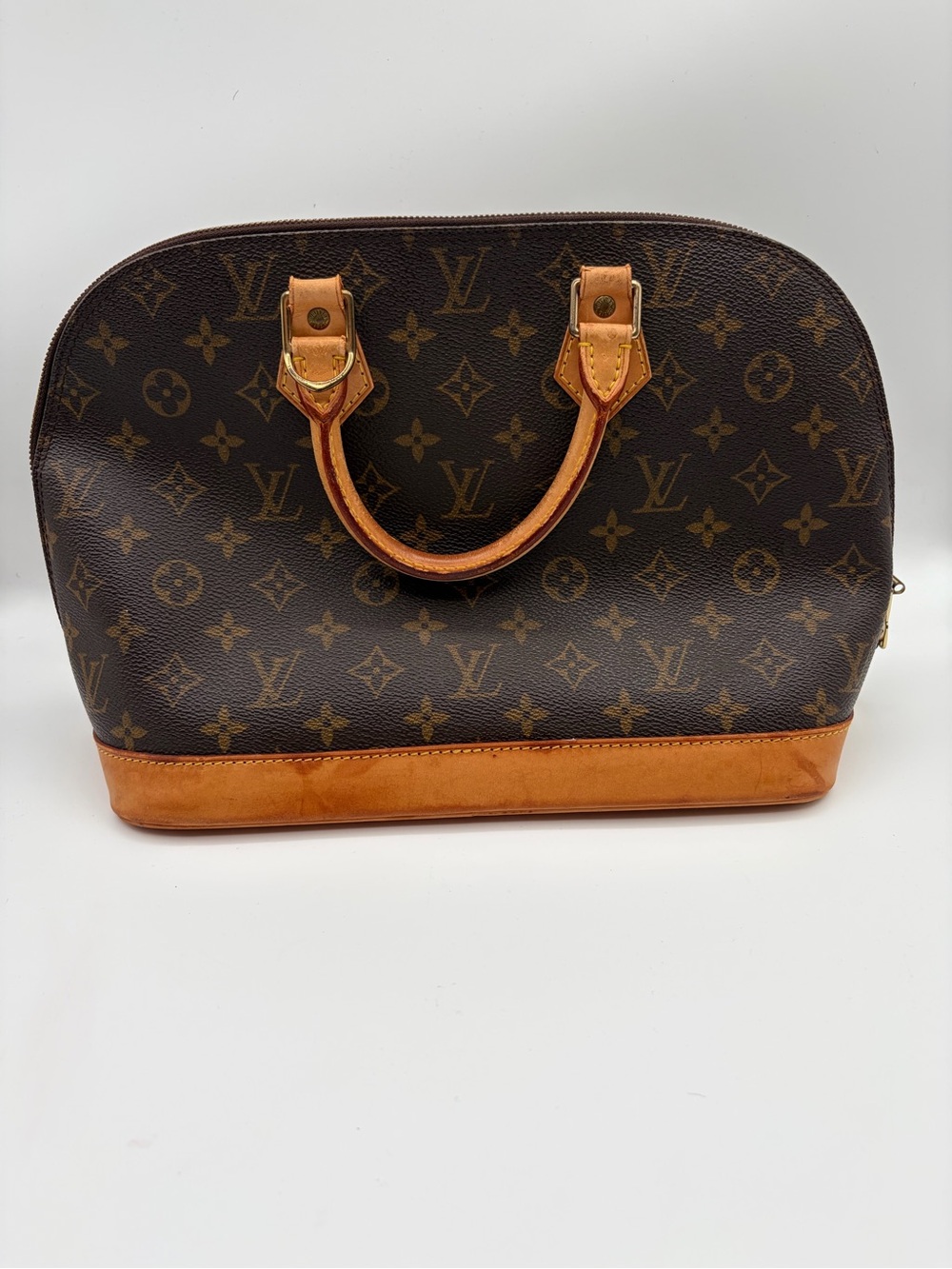 Louis Vuitton Alma PM Monogram Canvas Handbag Brown Leather BA0988 Authentic - Picture 1 of 16